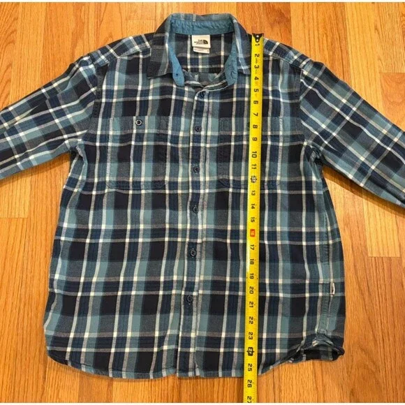 The North Face Shirt Men's Medium Blue Flannel Plaid Long Sleeve Button Front - Picture 6 of 11